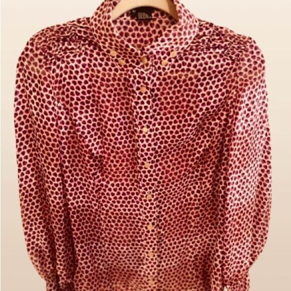 Silk Puff Sleeve Button Down Shirt - Picture 6 of 9